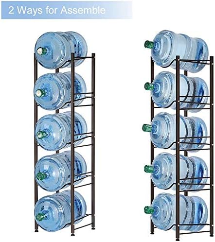 SEHERTIWY 5 Gallon Water Jug Holder Water Bottle Storage Rack, 5 tier water cooler jug rack, 5 gallon water jug stand, 5 Gallon Water Bottle Holder(5 Tier, Dark Brown)