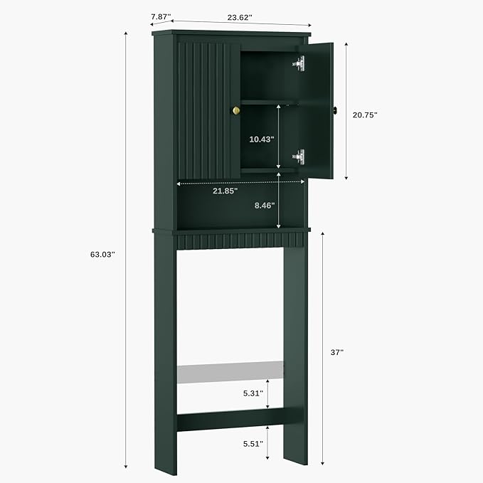 Over The Toilet Storage Cabinet, Over The Toilet Storage with Fluted Door Over The Toilet Cabinet with Adjustable Shelf Above The Toilet Storage Cabinet for Bathroom Organizer, Forest Green