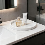 Silicone Bathroom Tray - 9-Inch Round Vanity Tray, Suitable for Candles, Perfumes, Soap Dispensers (Marble White)
