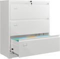DEVAISE Metal Lateral File Cabinet with Lock, 3 Drawer Filing Cabinet with Business Card Holder, Suitable for Home Office School Hanging Files Letter/Legal/F4/A4 Size, White