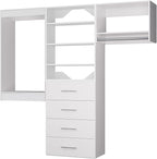 ROOMTEC Modular Closet System, 90" Wall Mounted Closet Organizer with Hanging Rods and Drawers, Modern Wooden Tower for Walk-In Closets, Wardrobe Storage Kit, White