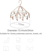 Clothes Drying Racks Foldable Clip Hangers Drip Hanger Plastic with 20 Drying Clips (Light Pink-Circle)
