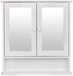 Karl home Wooden White Medicine Cabinet, Wall Mounted Bathroom Cabinet with 2 Mirror Door & Adjustable Shelves & Bottom Shelf for Bathroom, Living Room, Entryway