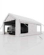 10 x 20ft Carport, Portable Carport with Roll-Up Windows & Removable Sidewalls & Doors Thickened Wind Ropes, Ground Nails, Portable Garage for Cars, Trucks, Boats, 200G Durable Tarp Cover,White