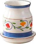 WAIT FLY Flower Pattern Porcelain Kitchen Utensil Holder with Bottom Flatware Storage Organizer Utensil Crock for Countertop Kitchen Counter Decor-Blue