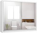 Tangkula Bathroom Medicine Cabinet, 2-Tier Wall-Mounted Storage Cabinet with Double Mirror Doors, Multipurpose Kitchen Bathroom Medicine Storage Cabinet, White (22" x 18")