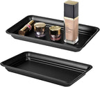 Vintage Farmhouse Decor Metal Vanity Tray(2 Pack),Countertop Guest Hand Towel Storage Organizer Tray Dispenser, Sturdy Holder for Perfume,Cosmetics, Jewelry, Makeup Bathroom Organizer (Black)
