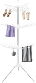 3-Tier Foldable Clothes Drying Rack, Rotating Clothing Rack w/Three-Legged Base, 24 Clips Large Capacity Indoor Clothes Airer for Scarves, Towels, Socks, Underwear