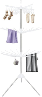 3-Tier Foldable Clothes Drying Rack, Rotating Clothing Rack w/Three-Legged Base, 24 Clips Large Capacity Indoor Clothes Airer for Scarves, Towels, Socks, Underwear