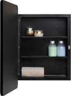 Fundin Plastic Black Medicine Cabinet, Mirror Door with Round Corner Metal Frame, Recessed and Surface Mount Bathroom Medicine Cabinet, 16 x 22 inch Mirror Size