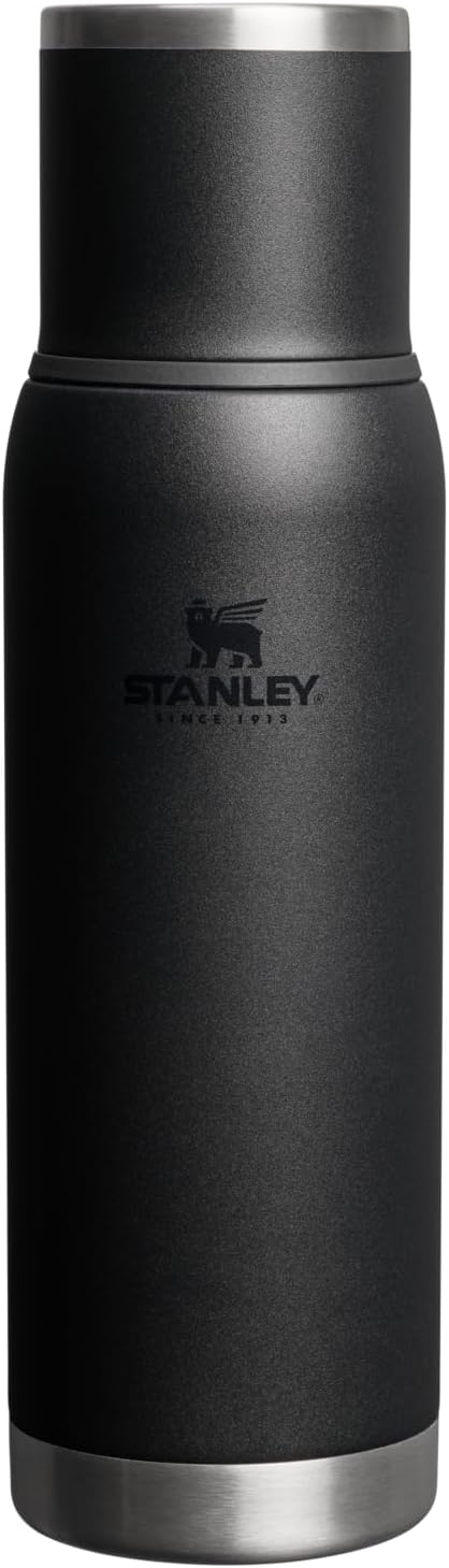 Stanley Adventure-To-Go Vacuum Bottle 1.1 qt | Wide Mouth with Leakproof Cup Lid | Keep Drinks Hot or Cold | Packable for Travel | Insulated Stainless Steel Thermal Bottle | BPA-Free | Black 2.0