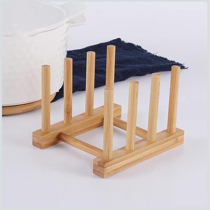 YWSHF 2 PCS Bamboo Wooden Dish Rack Dishes Drainboard Drying Drainer Storage Holder Stand Kitchen Cabinet Organizer for Dish,Plate,Bowl,Cup Pot,Lid,Book