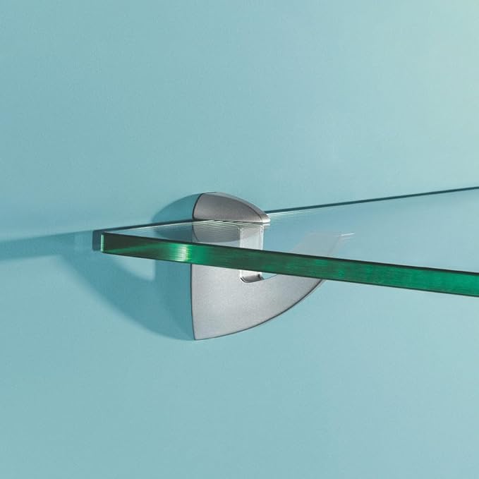 Glass Shelves - Tempered Safety Glass Shelves for Bathroom, Choose Over 20 Shelf Brackets and Multiple Shelf Sizes - Scoop Style - 31.5 x 11.8 in - Silver Clip