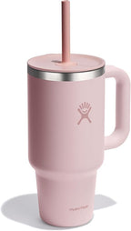 Hydro Flask Travel Tumbler with Handle, Lid and Straw - Insulated Stainless Steel in 32 Oz Tonal Trillium Pink
