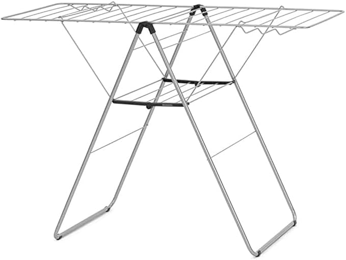 Brabantia HangOn Clothes Drying Rack | 67ft (20m) | Metallic Gray | Large Indoor Clothes Airer Laundry Stand with 2 Fold-Out Wings & Hanger Hooks, Folds Flat | Fits 2 Full Loads