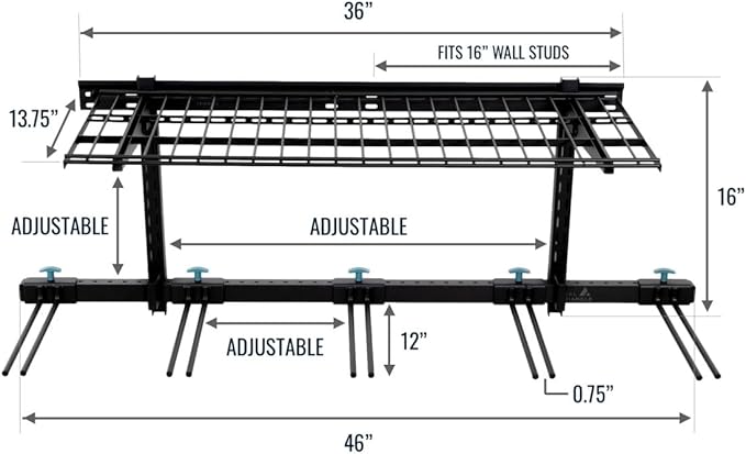 StoreYourBoard Solitude Ski Wired Storage Rack and Shelf, Wall Mount Organizer Holds 10 Pairs of Skis and Accessories, Heavy Duty Supports 300 lbs