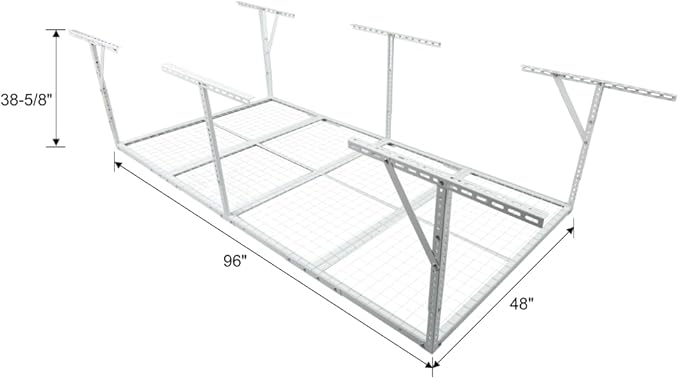 Heavy-Duty Overhead Garage Storage Rack, White, Steel, Adjustable Height, Ceiling Mount (White, 96 in. L x 48 in. W x 22-40 in. H)