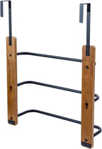 MyGift Over The Door Towel Rack for Bathroom, Rustic Solid Burnt Wood Towel Storage Organizer, 3 Tier Matte Black Metal Towel Bar, Space Saving Bathroom Door Hanging Towel Holder