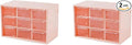 Feadily 2PCS Small Drawer Organizer for Desk, Desktop Drawer Organizer with 9 Clear Drawers, Plastic Desktop Storage Drawers 7.1 Inch x 3 .9 Inch x 4.7 Inch, Pink