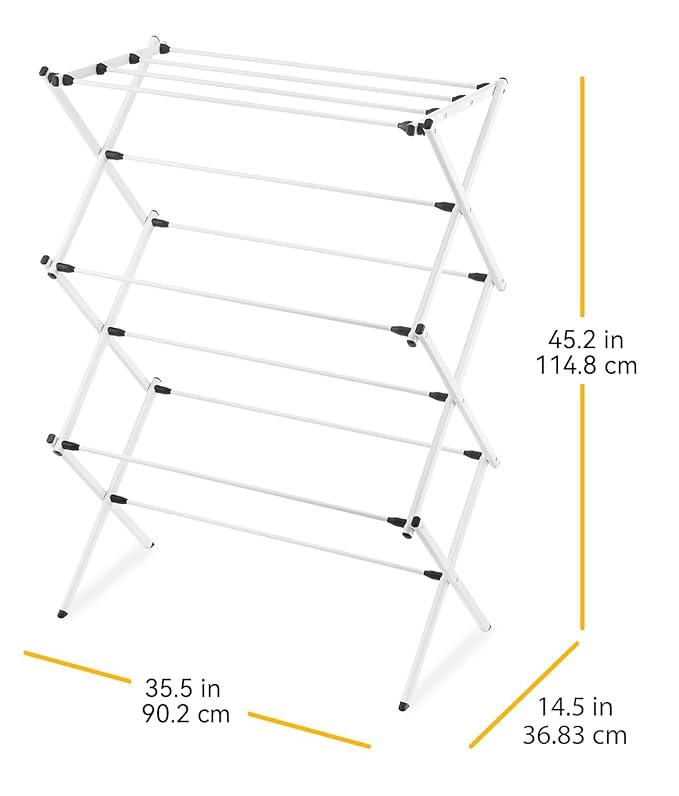 Whitmor Expandable Clothes Drying Rack: 3 Tier Laundry Drying Rack, Collapsible Drying Rack Clothing, Portable Space Saving Clothing Rack for Indoor Outdoor, 14.50" L x 35.5" W x 45.2" H, White
