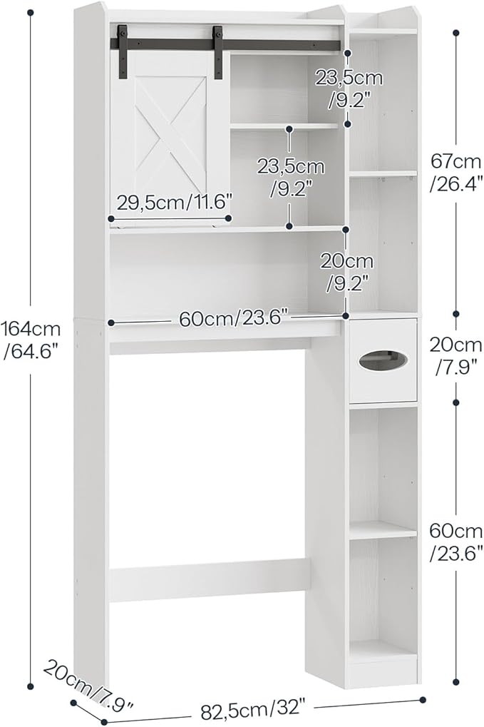 HOOBRO Over The Toilet Storage Cabinet with Sliding Barn Door, Toilet Paper Holder, Farmhouse Storage Cabinet, Wooden Bathroom Organizer, Bathroom, Laundry Room, White WT24TS01
