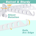Wall Mounted Clothes Hanger with Swing Arm - 8-Hole Laundry Room Drying Rack | 180° Rotation & Space Saving for Hanging Clothes | Swing Away Coat Hanger | Aluminium(2-Pack, White)