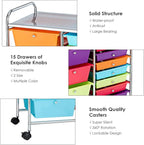 RELAX4LIFE 15 Drawer Rolling Storage Cart, Mobile Drawer Carts for Craft Art Supply Paper Salon, Utility Cart on Wheels for Classroom Teacher School Office, Rolling Cart with Drawers (Multi-Color)