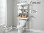 Over the Toilet Storage, 3-Tier Bamboo Bathroom Organizer with Adjustable Shelf, Space-Saving Rack, 66.9" Tall (White)