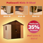 Patiowell 8 x 6 FT Plastic Outdoor Storage Shed with Floor, Resin Shed with Window and Lockable Door for Garden, Backyard, Tool Storage Use, Easy to Install in Beige (Kick-it Shed)