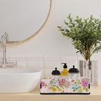 Toilet Tank Topper Paper Basket with Handle, Beautiful Floral Bathroom Storage Basket for Organizing, Small Fabric Storage Bins for Bathroom Decor