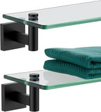 KOKOSIRI Bathroom Shelves Glass Floating Shelf 16-Inch for Bedroom Living Room Kitchen Hanging Rack Rustproof Wall Mounted Black 2 Pack B1105BK-L16-P2