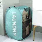 Larpur Pop Up Laundry Baskets, 2 Pack Mesh Laundry Hampers Collapsible Clothes Hampers for Home, Dorm, Travel (Black + Blue)