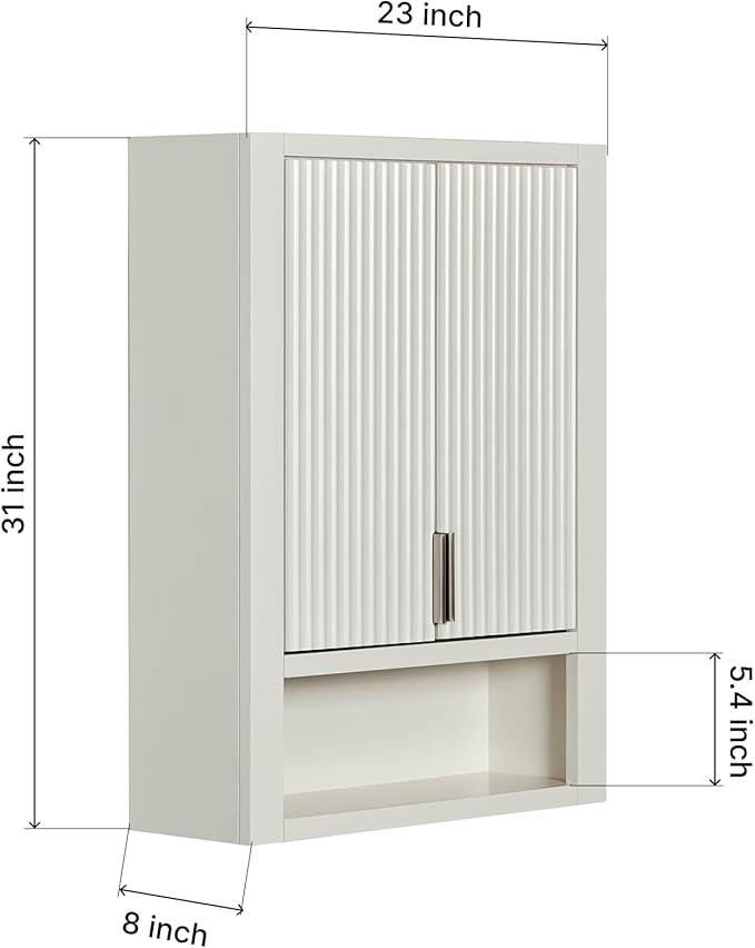 ARIEL Milan Bathroom Wall Cabinet 31" H x 23.1" W x 8" D - Open Shelf - Warm White