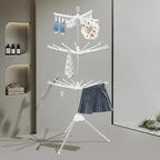 3-Tier Foldable Rotating Laundry Drying Rack with 24 Clips, Stainless Steel & PP Free-Standing Floor Dryer for Clothes