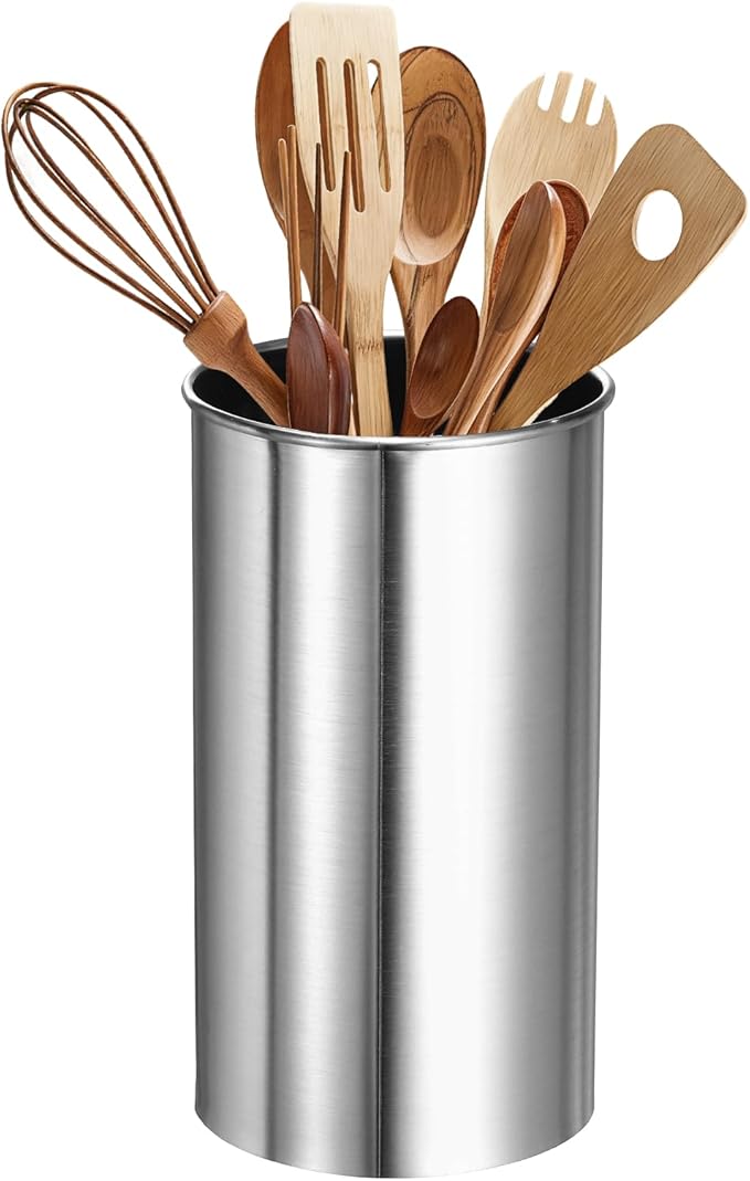 uxcell Kitchen Utensil Holder, 3.1x6.3 Stainless Steel Utensil Cutlery Holder Cooking Flatware Organizer for Kitchen Restaurant Countertop Fork, Straw, Knives, Spoon, Chopstick, Silver