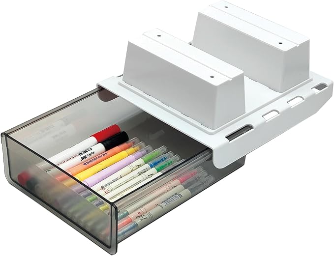 Upgrade Under Table Drawer with Lip, Office Attachable Plastic Desk Accessories & Workspace Organizers, Hidden Under Table Storage Organizer Pencil Tray Drawer Slide Out