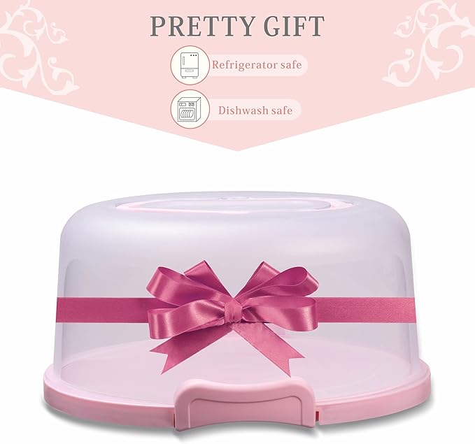 10in Plastic Cake Carrier with Handle, Round Cake Holder with Lid Pink Cake Container for 6in/8in/10in Cake(green)