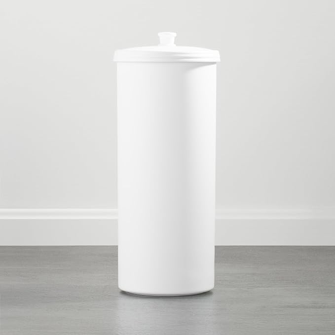 iDesign Freestanding Bathroom Toilet Paper Storage Holder with Lid for 3 Extra Rolls, 2-Pack, White