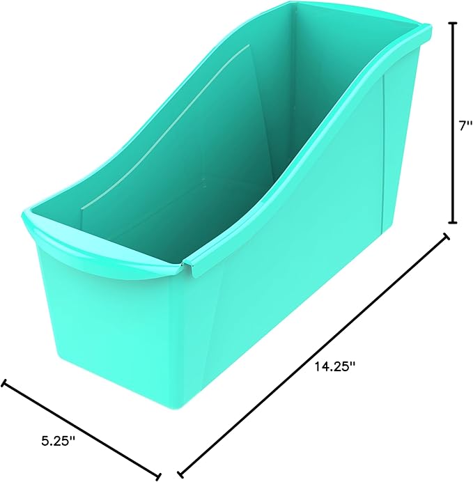 Storex Large Book Bin, Interlocking Plastic Organizer for Home, Office and Classroom, Teal, 6-Pack (71120U06C)