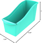 Storex Large Book Bin, Interlocking Plastic Organizer for Home, Office and Classroom, Teal, 6-Pack (71120U06C)