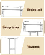 Towel Racks for Bathroom - Wall Mounted Metal Rack with Wood Plank, Bathroom Storage Organizer, Towel Holder Stores 6 Large Rolled Towels Easily, All Grey