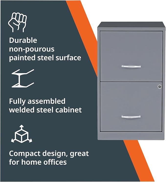 2 Drawer Locking Filing Cabinet | Pre-Assembled Steel Construction | Space-Saving Design is Perfect for Home and Small Office | Letter-Size | Assembled in North America