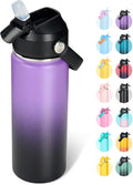 18oz Insulated Stainless Steel Water Bottle, Wide Mouth Double Wall Vacuum, Silicone Straw, Sweat & Leak Proof, BPA Free Insulated Water Flask for Travel, Purple & Black
