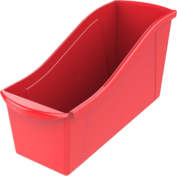 Storex Large Book Bin, 14.3 x 5.3 x 7 Inches, Red, Case of 6 (71116U06C), 14.3 x 5.3 x 7 Inches, 6-Pack