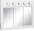 Design House Concord Medicine Cabinet, 3 Mirrored Doors, Pre-Assembled, Surface Mount, 5 Lights, White Wood Frame Wall Cabinet, 36 in W x 5 in D x 30 in H, 532390-WHT
