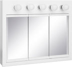 Design House Concord Medicine Cabinet, 3 Mirrored Doors, Pre-Assembled, Surface Mount, 5 Lights, White Wood Frame Wall Cabinet, 36 in W x 5 in D x 30 in H, 532390-WHT