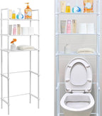 Over The Toilet 3-Tier Storage Cabinet, Above Toilet Storage Rack, Behind Toilet Shelf, Bathroom Organizer Freestanding Toilet Shelf Space Saver for Home Bathroom (White)
