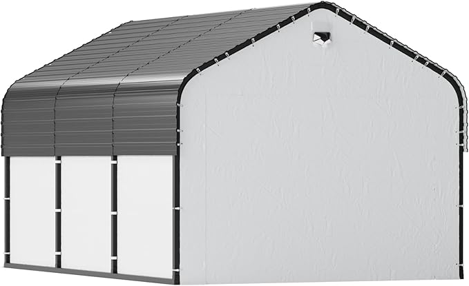 10x16 Metal Carport, Heavy Duty 2-Car Carport Canopy, CarPorts with Removable Polyethylene Sidewalls, Galvanized Steel Roof Car Tent Garage
