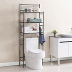 3-Shelf Over The Toilet Storage Bathroom Rack Space Saver Organizer Free Standing Metal Shelves with 4 Hooks, Black