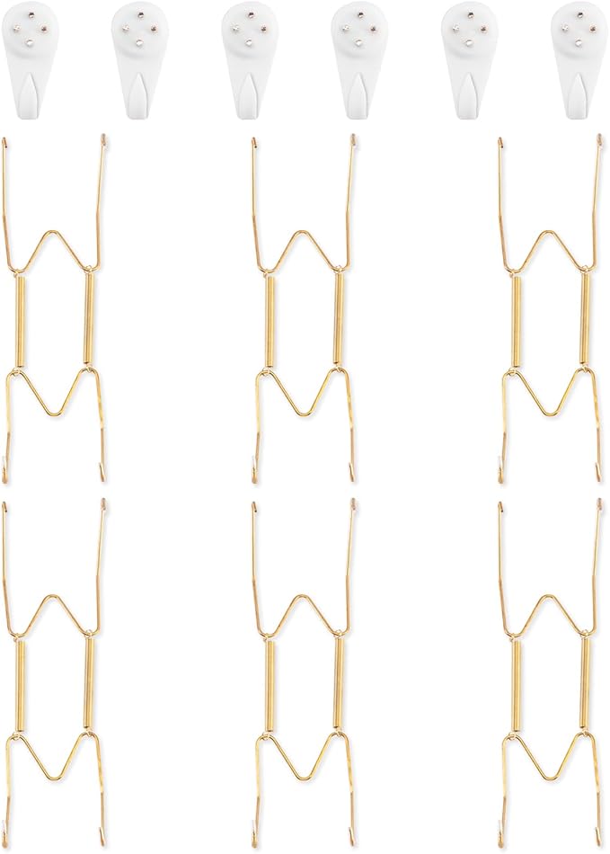 Bilillo 6 Pack Plate Hangers for The Wall, Suitable for 8-10 inch Art Plate, Stainless Steel Invisible Heavy Duty Wire Plate Holder with Wall Hooks, Plate Hangers for Displaying Plates, Platter, Dish